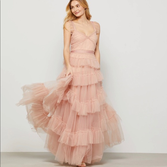 Bare pink Tulle evening dress - Picture 2 of 8